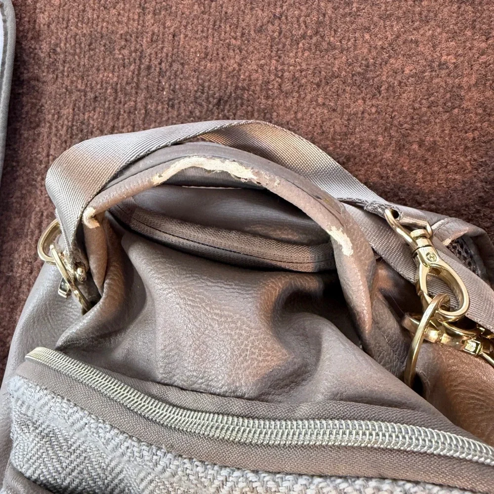 Itzy Ritzy Diaper Bag Backpack Taupe Cream Herringbone with Changing Pad